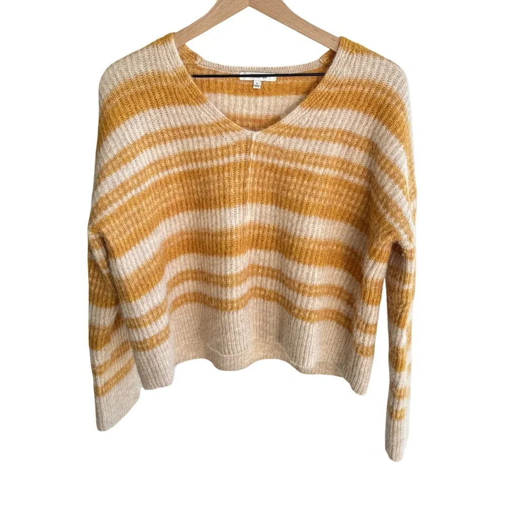 Madewell Staley Space-Dyed Cropped V-Neck Sweater Mustard‎ Cream S
